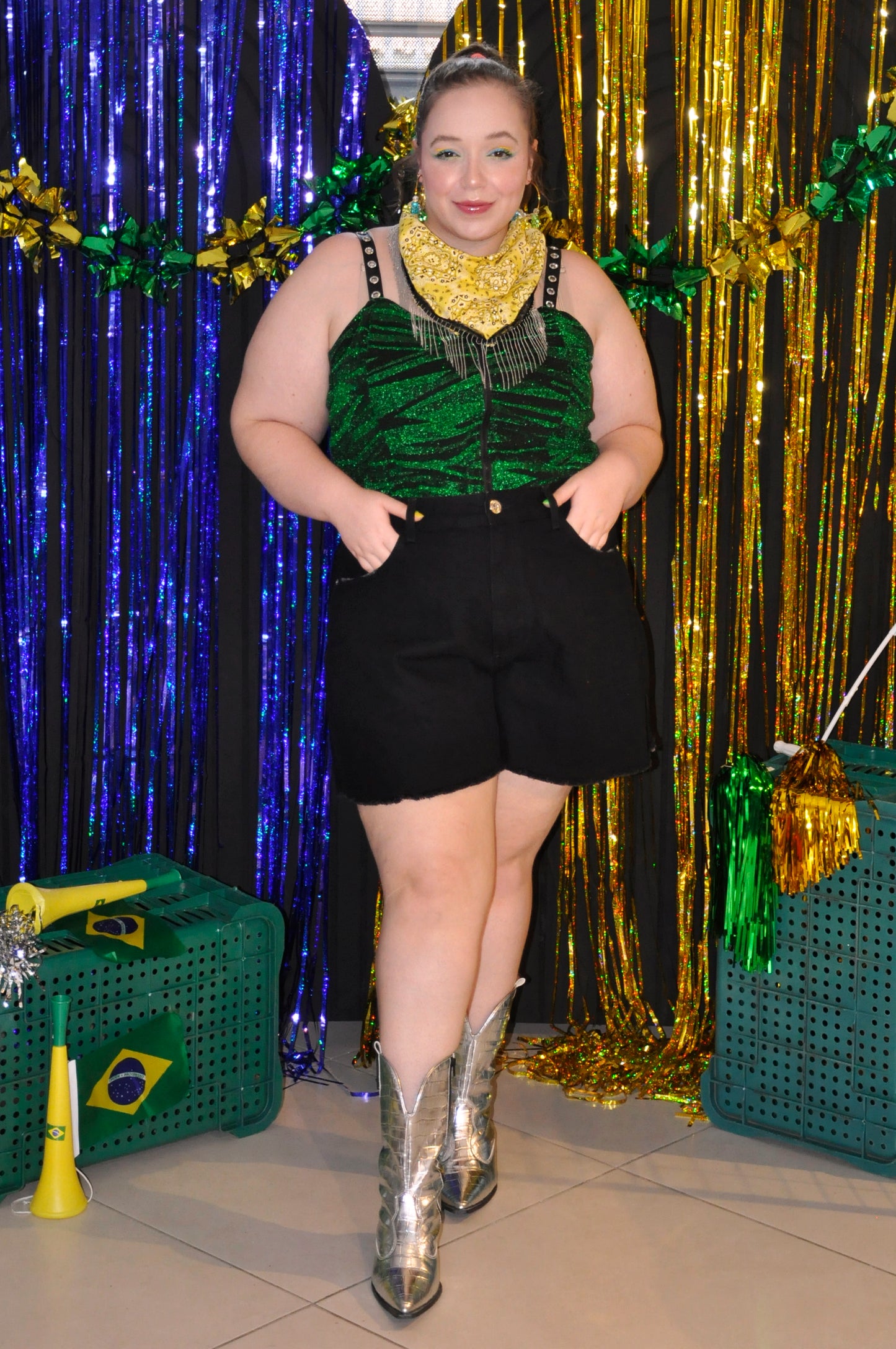 Top Cropped malha lurex Verde