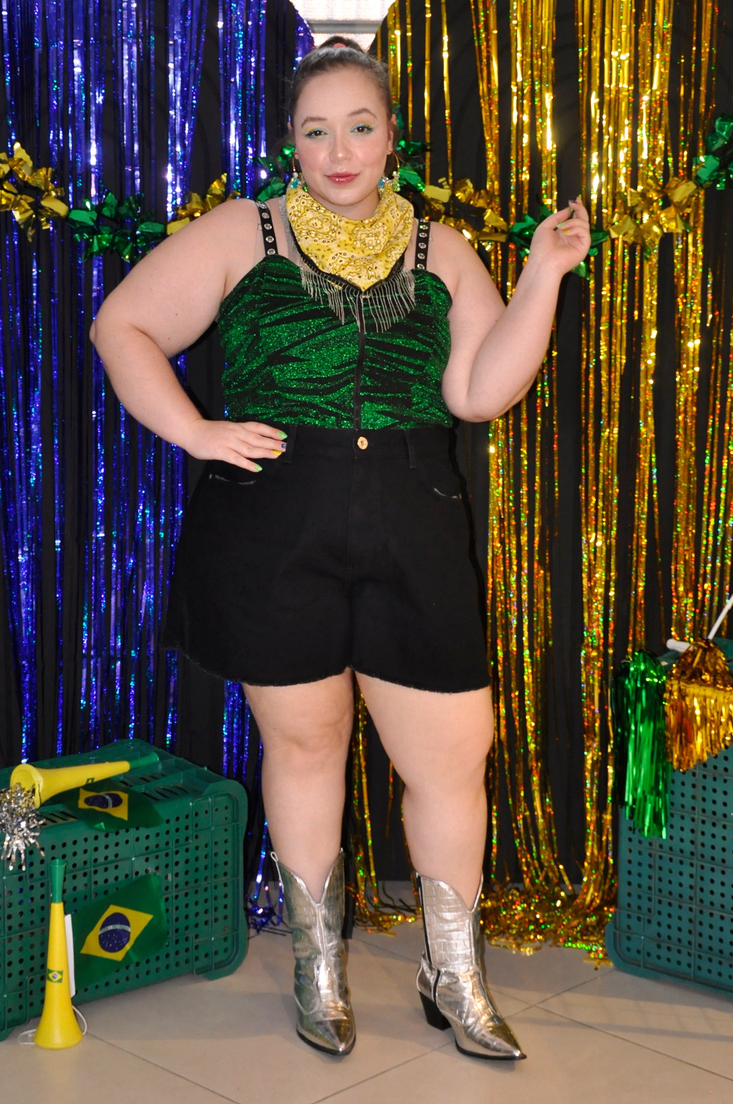 Top Cropped malha lurex Verde