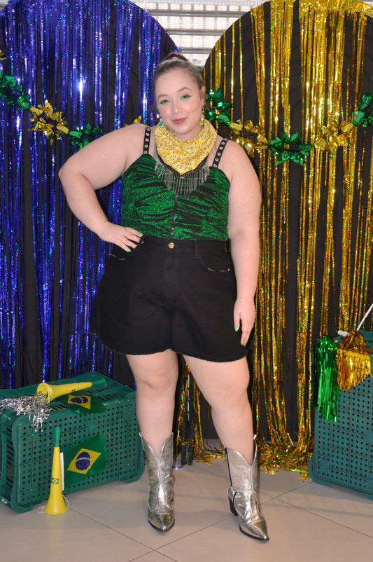 Top Cropped malha lurex Verde
