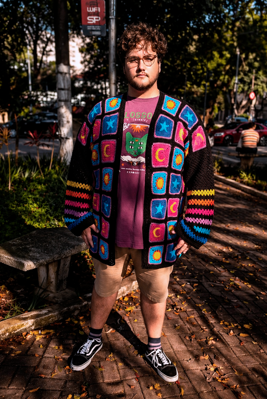 Casaco de crochê Oráculo plus size feito à mão - Blossoms