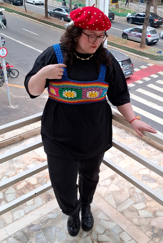 Top Cropped Crochê Smile Azul